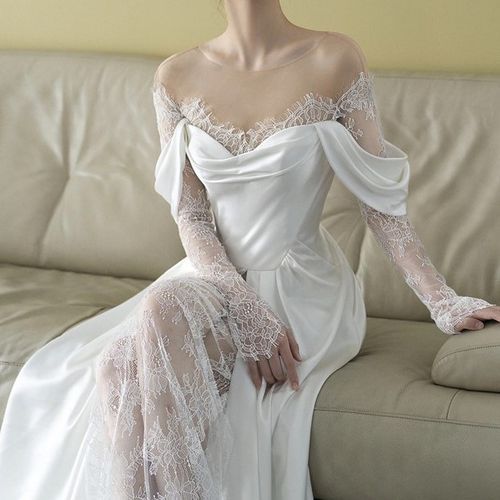 Discover 125+ full sleeve white gown best
