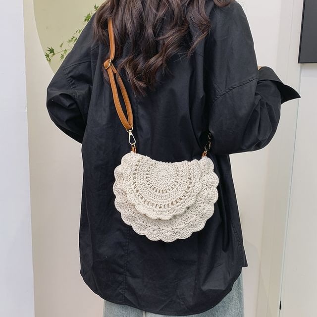 Mulgam-Crochet Lace Flap Crossbody Bag