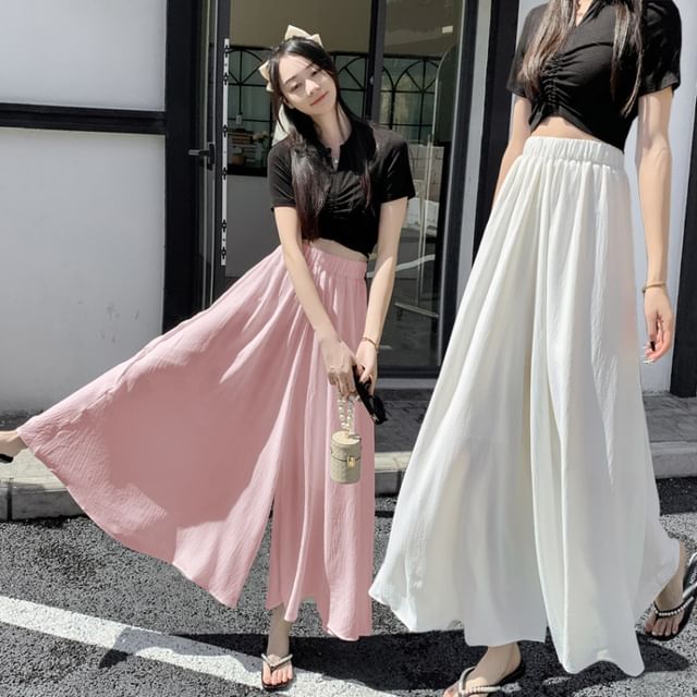 Odestra-High Waist Plain Wide Leg Pants
