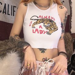 Bababy - Printed Leopard Cropped Tank Top Bababy - Printed Leopard Cropped Tank Top