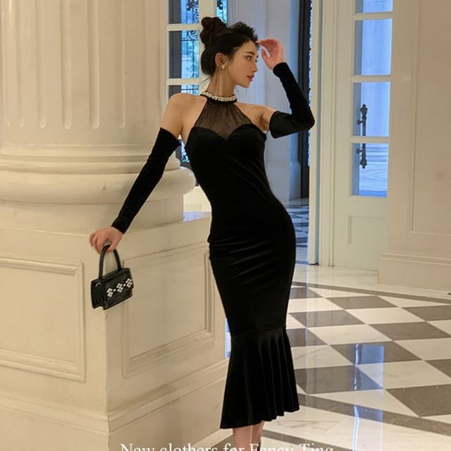 navy midi long sleeve dress Alexa Long Sleeve Midi Dress-Navy Petal Terrace