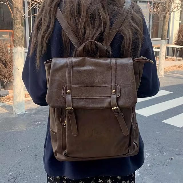 Indenis-Faux Leather Satchel Backpack