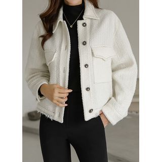 Styleonme Fringed Tweed Trucker Jacket