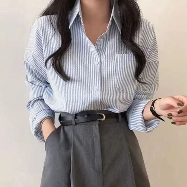 Everose-Striped Button-Up Shirt