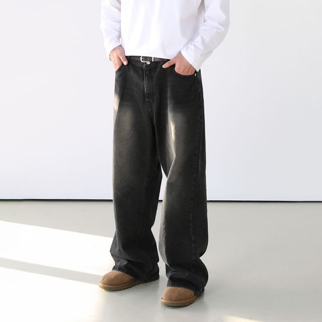 MRCYC-Mid Rise Washed Wide Leg Jeans