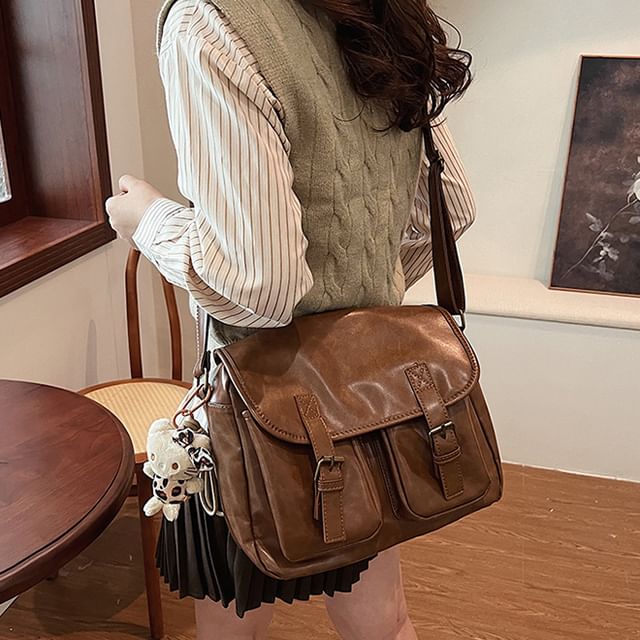 Melon Juice-Multi-Pocket Faux Leather Messenger Bag