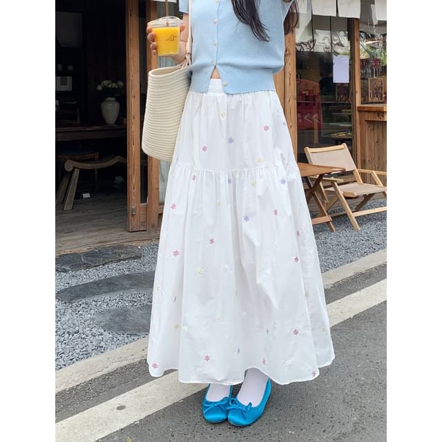 Embroidered Maxi Skirt With Elastic Waist main image 0