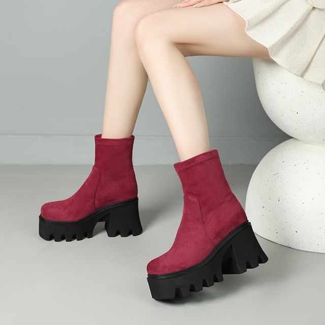 Cinnabelle-Platform Chunky Heel Short Boots