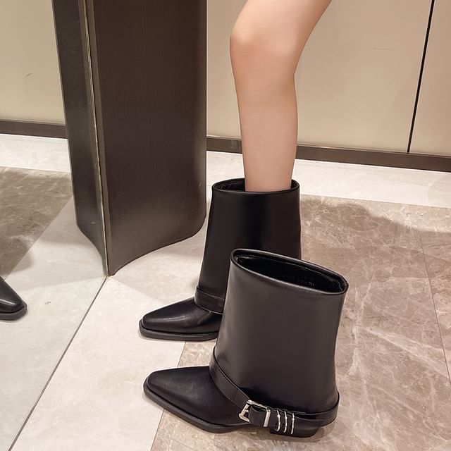 Nikao-Buckled Chunky Heel Short Boots