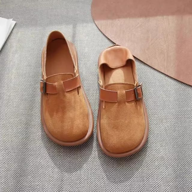 Freesia-Faux Leather Buckled Step Down Slip Ons