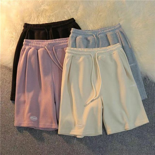 Hevnir-Drawstring Waist Plain Sweat Shorts
