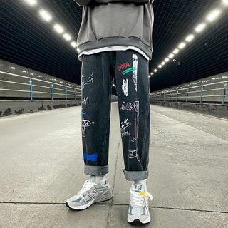 doodle print jeans