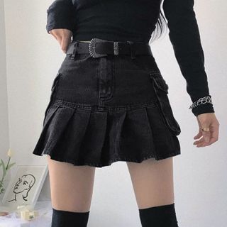 denim mini skirt with ruffle