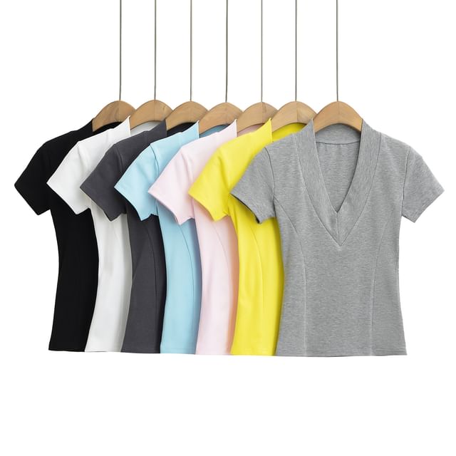 Asiris-Long Sleeve V-Neck Plain Panel Tee