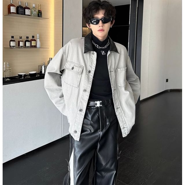 Plummie-Long-Sleeve Plain Denim Jacket