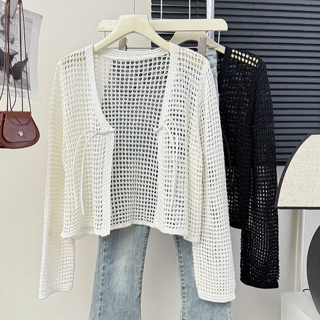 Lemongrass Frog-Button Open-Knit Shrug YesStyle