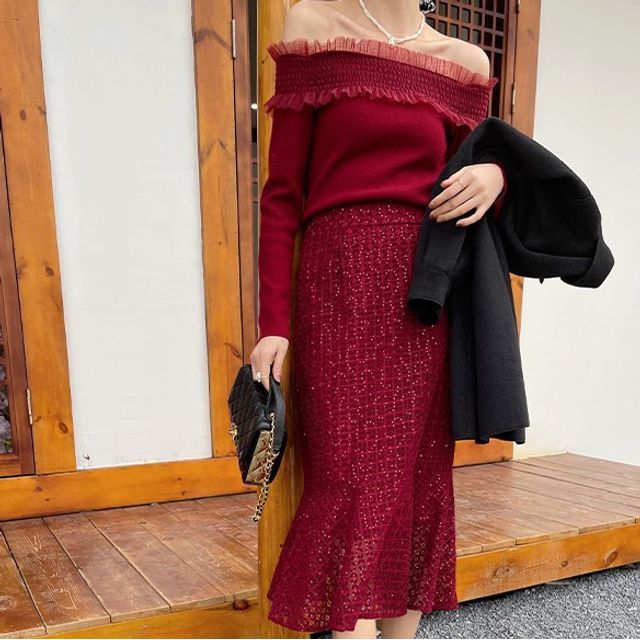 Korepi Lace Midi Mermaid Dress YesStyle