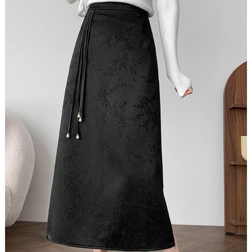 jacquard midi high waist skirt