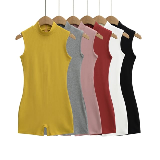 Ulark-Sleeveless High Neck Plain Romper