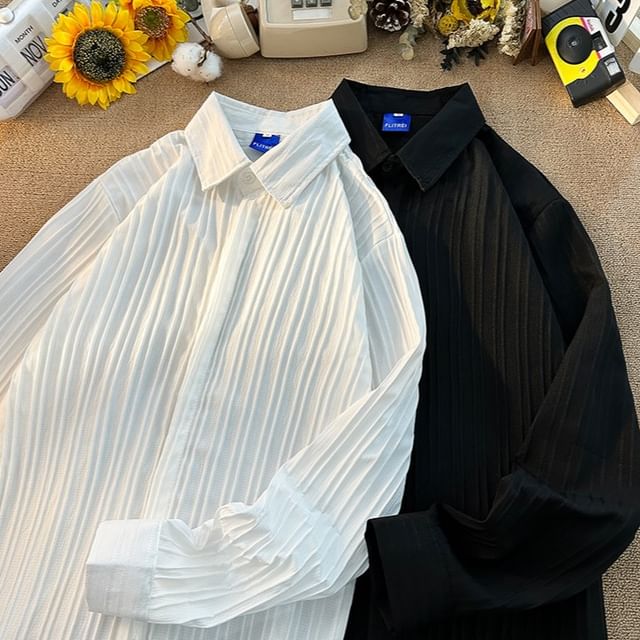 Plummie-Long Sleeve Collared Plain Shirt