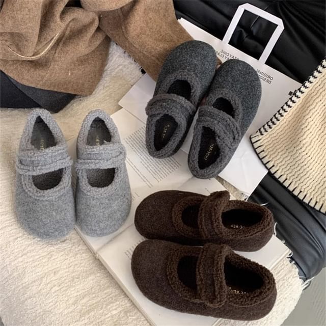 Asterisk-Faux Shearling Trim Mary Jane Shoes