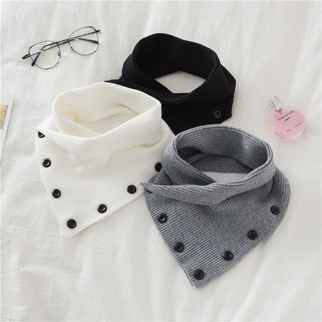 Faiar-Button Detail Ribbed Snood Scarf
