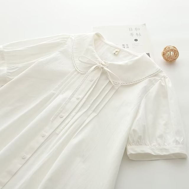 PANDAGO-Long-Sleeve Pleated Plain Shirt