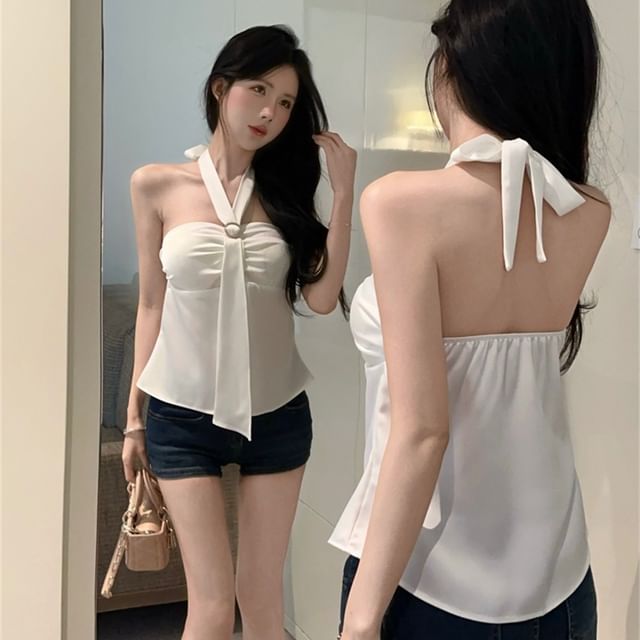 Whoosh-Plain Front-Slit Halter Top