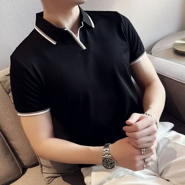 GRAYCIOUS-Short Sleeve Striped Polo Shirt