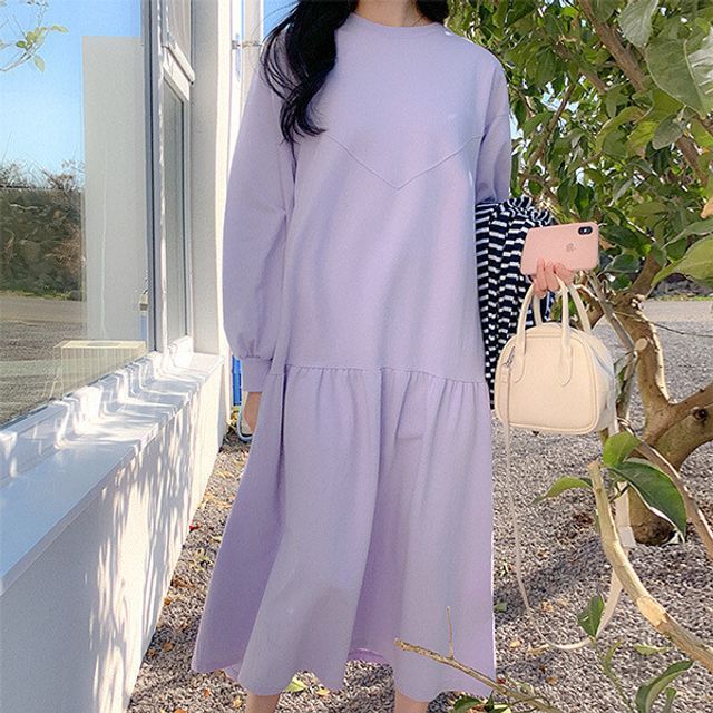 Shirred Maxi Sweatshirt Dress | YesStyle