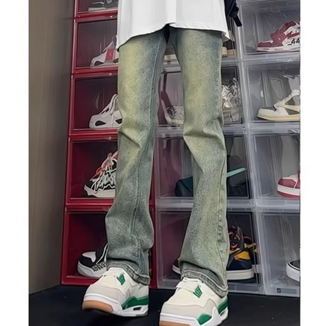 Diphon-Mid Rise Washed Flared Jeans