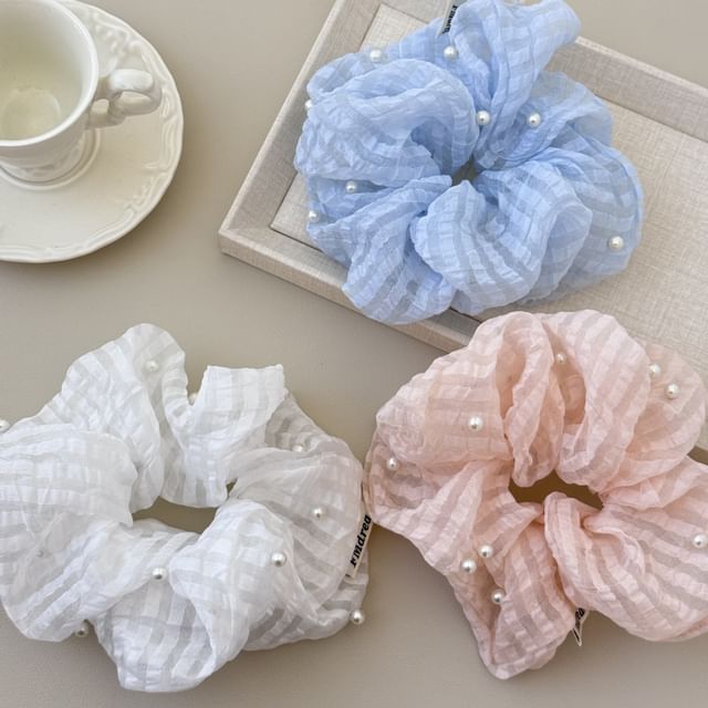 Kayochs-Faux Pearl Striped Scrunchie
