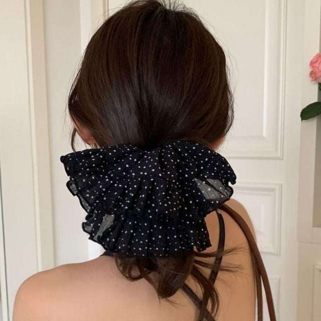 Mentosi-Dotted Ruffle Trim Scrunchie