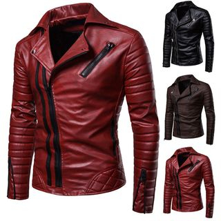 Peibo - Faux Leather Biker Jacket | YesStyle