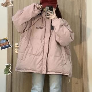 Fabricino-Turtleneck Plain Zip-Up Puffer Jacket