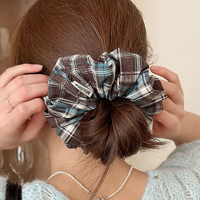 Sesori-Plaid Fabric Shirred Scrunchie