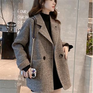 Sienne Notch Lapel Melange Double-Breasted Coat Sale