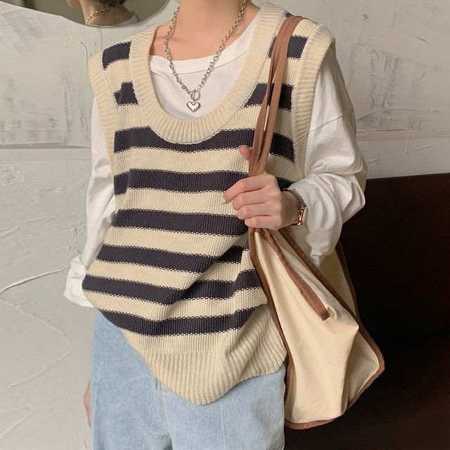 Gilmort-Striped Knit Vest