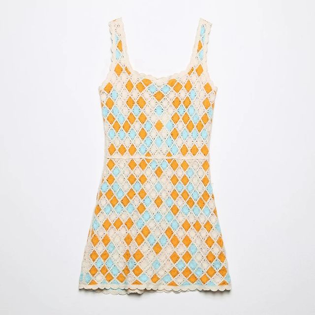Omelia-Wide Strap Crochet Mini A-Line Dress
