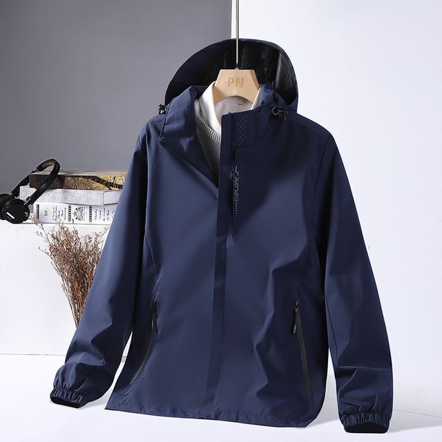 Ninine-Plain Hooded Zip-Up Windbreaker Various Designs