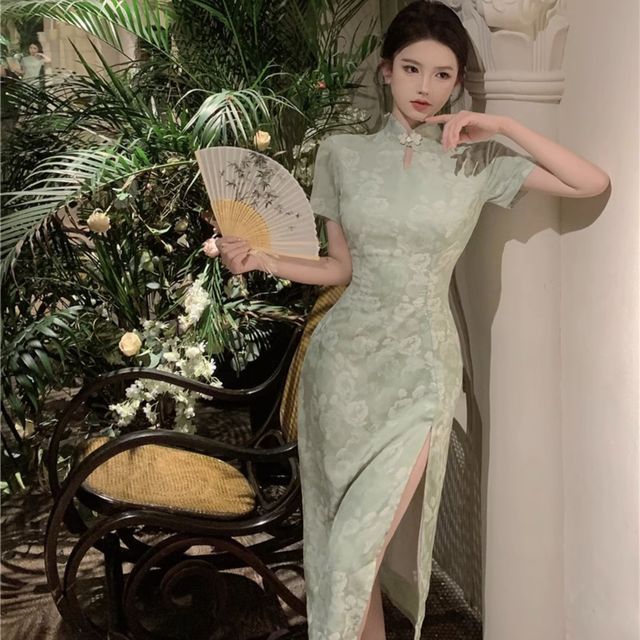 green floral bodycon dress Aspen Midi Dress - Emerald Green Satin Slip Dress main image 1