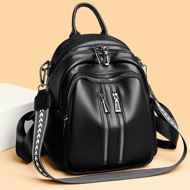 Mayanne-Faux Leather Plain Zip Backpack