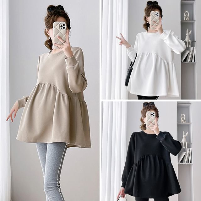 NEUF-Maternity Round Neck Plain Sweatshirt