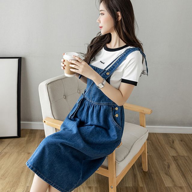 Elvik - Washed Midi Denim Jumper Dress | YesStyle