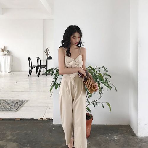 Pocket Design Spaghetti Strap Jumpsuit For Women 2023 Elegant Casual Long  Pants Rompers Female Fashion Outfits size XL Color A