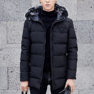 faux fur trim hooded padded jacket