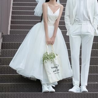 DreesHouse-Spaghetti Strap Plain A-Line Wedding Dress
