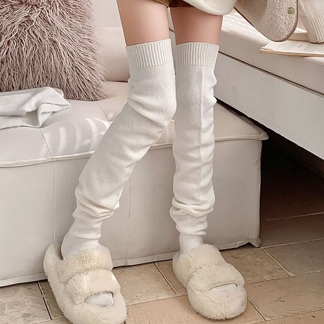 MOGLA-Plain Loose Over The Knee Socks