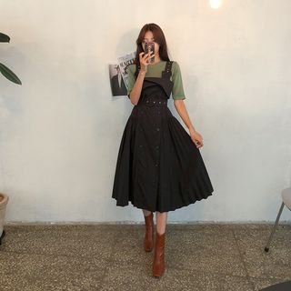black pleated pinafore dress, Off 76 