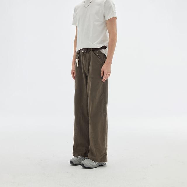 Omozando-Mid Rise Plain Wide Leg Pants